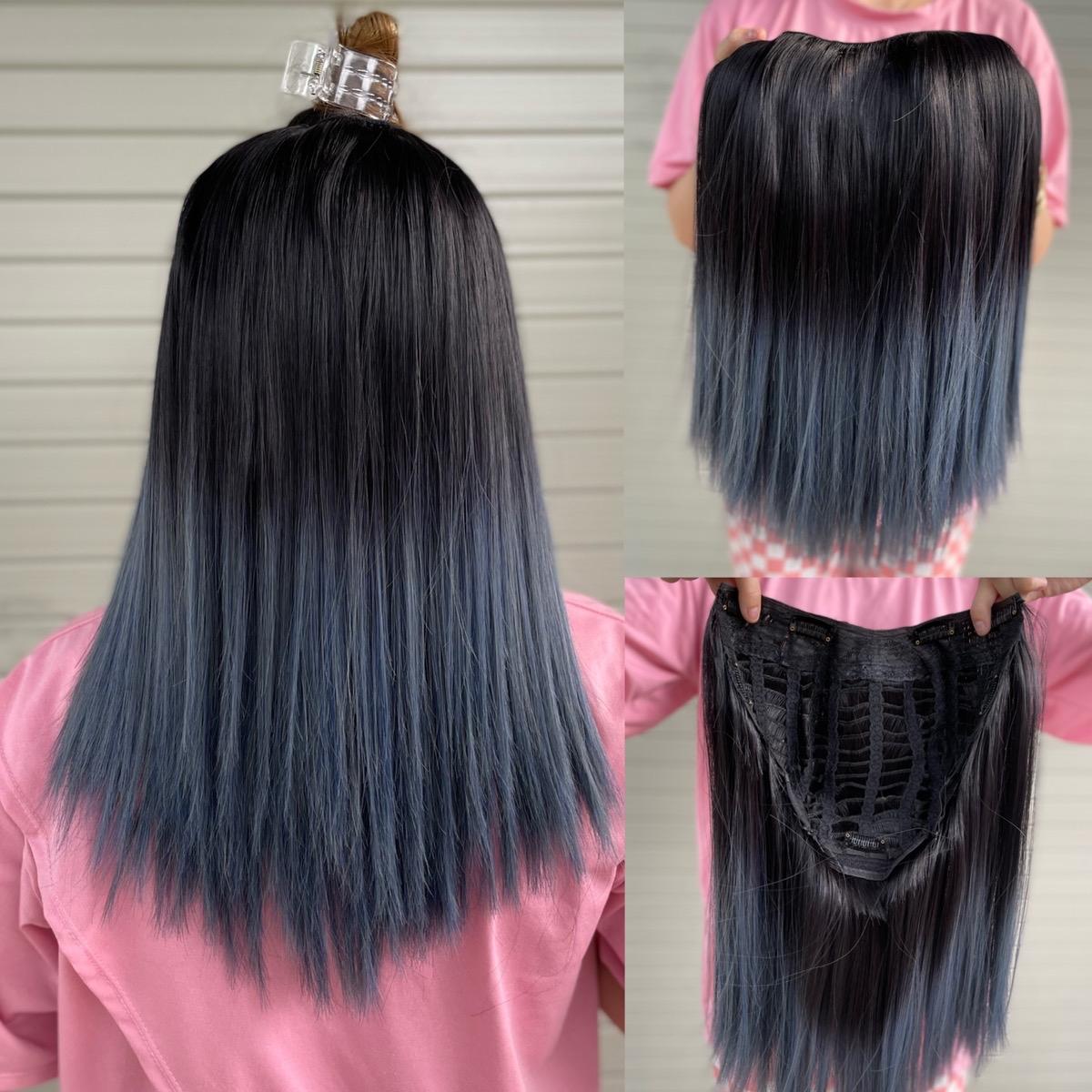 Tóc Kẹp U đen nhuộm xanh 45cm thẳng