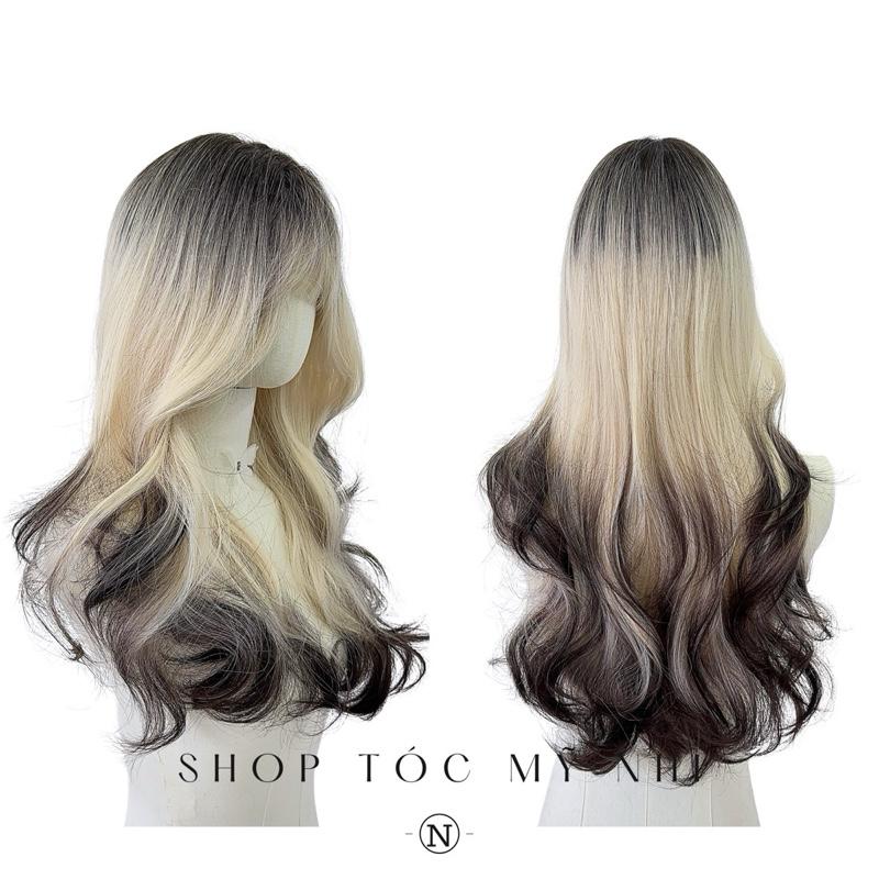 Tóc Giả Dệt Kim Xoăn Layer Mái Thưa Hàn Quốc Màu Tóc Vàng Bạch Kim Ombre x-dk-0105