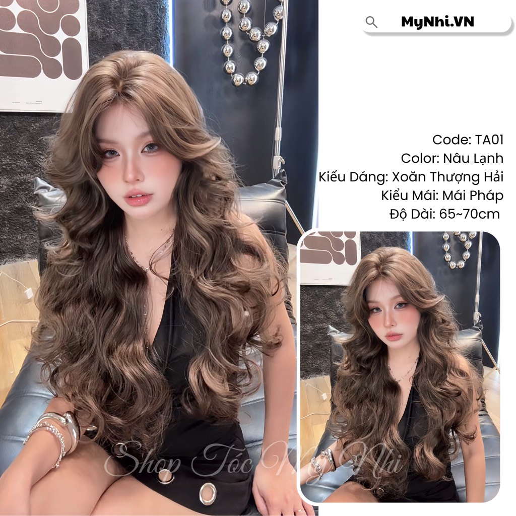Tóc Giả Dệt Kim Hải Mái Pháp Xoăn Thượng TA01 Dài 65cm