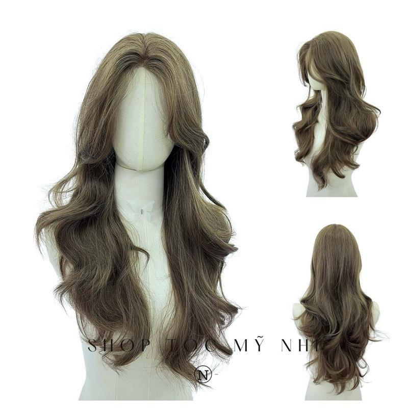 Tóc Giả Mỹ Nhi Xoăn Layer Mái Bay Màu Tóc Rêu Khói x-dk1-0116 Da Đầu Dệt Kim