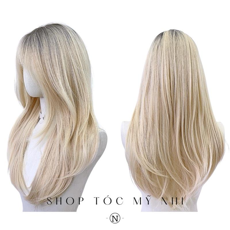 Tóc Giả Mỹ Nhi Cúp Layer Mái Thưa Hàn Quốc Chân Tóc Đen Nhuộm Màu Vàng Bạch Kim c-dk-0907 Da Đầu Dệt Kim (platinum blonde) VAT 8%