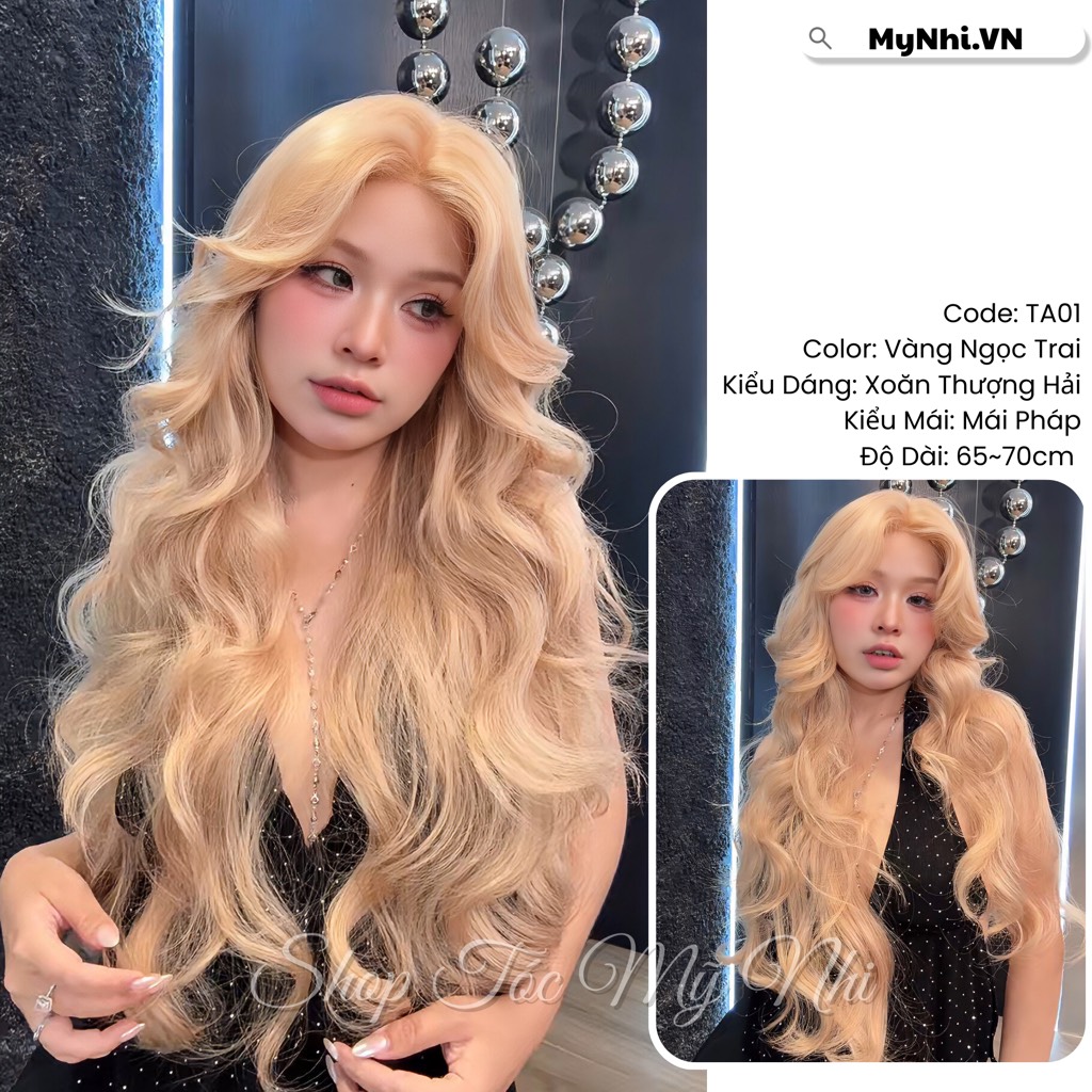 Tóc Giả Dệt Kim Hải Mái Pháp Xoăn Thượng TA01 Dài 65cm