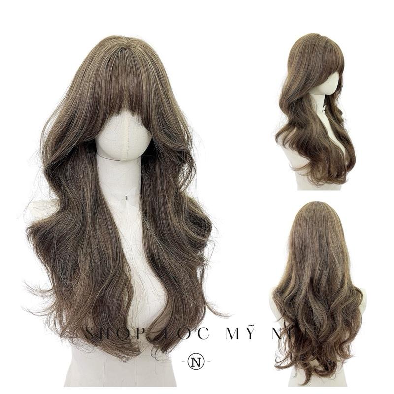 Tóc Giả Mỹ Nhi Xoăn Layer Mái Thưa Hàn Quốc Màu Tóc Rêu Khói x-dk-0102 Da Đầu Dênt Kim