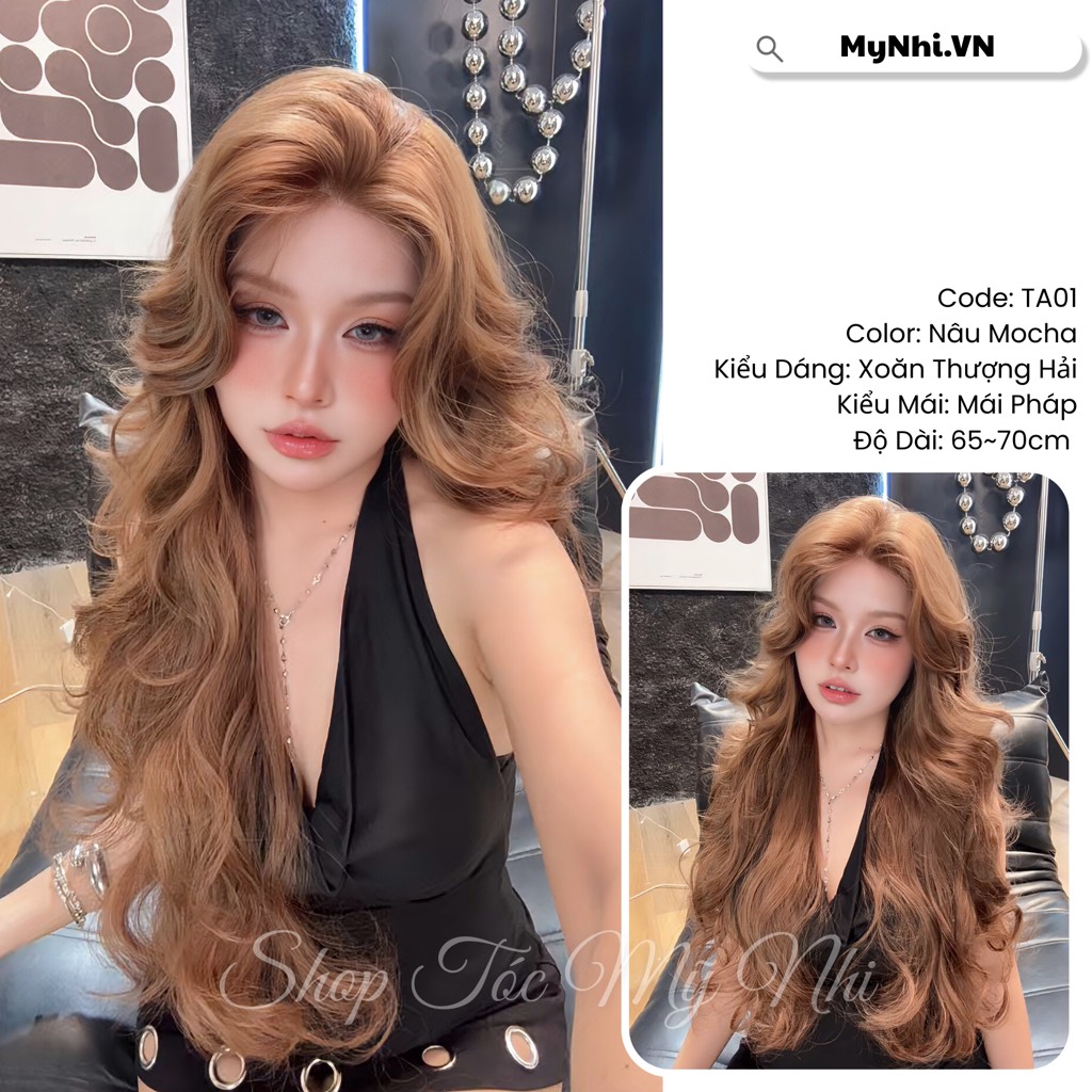 Tóc Giả Dệt Kim Hải Mái Pháp Xoăn Thượng TA01 Dài 65cm