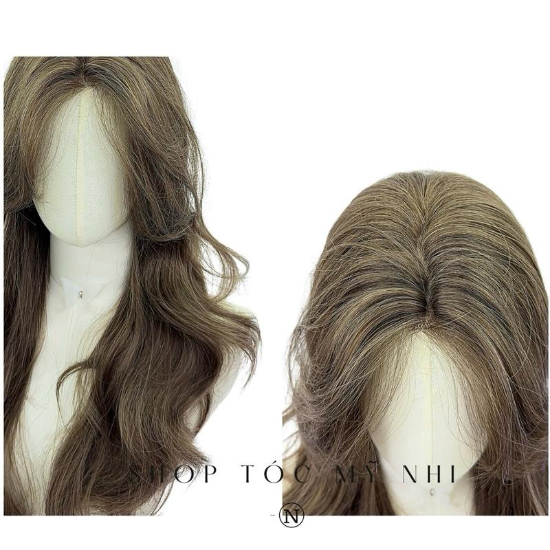Tóc Giả Mỹ Nhi Xoăn Layer Mái Bay Màu Tóc Rêu Khói x-dk1-0116 Da Đầu Dệt Kim