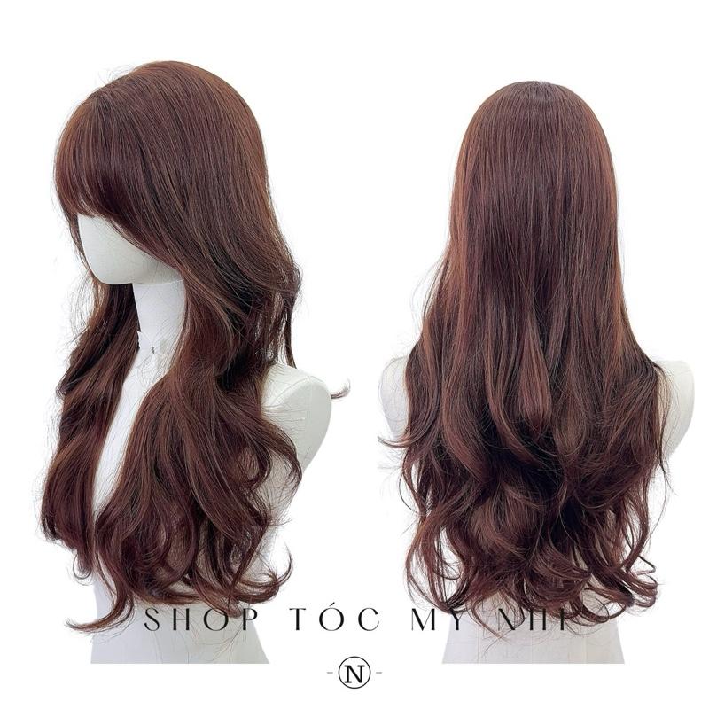 Tóc Giả Mỹ Nhi Xoăn Layer Mái Thưa Hàn Quốc Màu Tóc Nâu Choco x-dk-0101 Da Đầu Dệt Kim