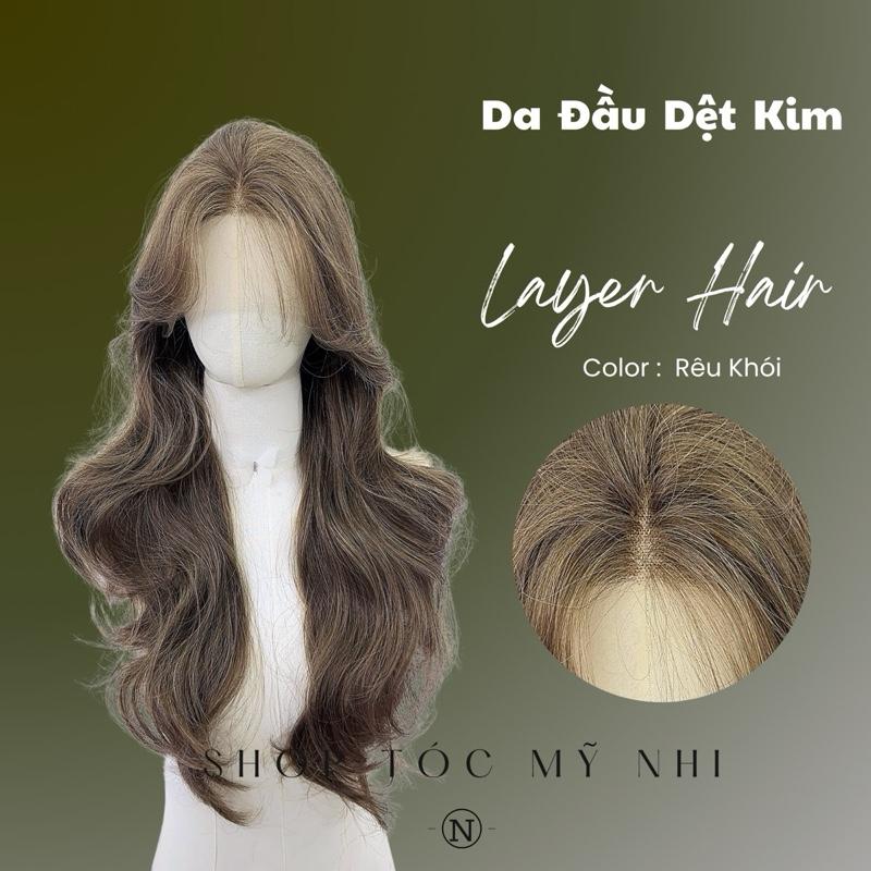 Tóc Giả Mỹ Nhi Xoăn Layer Mái Bay Màu Tóc Rêu Khói x-lt-0101 Da Đầu Lưới Chữ T