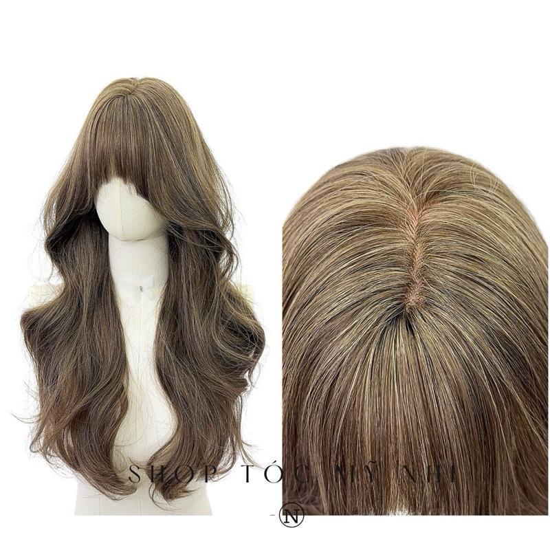 Tóc Giả Mỹ Nhi Xoăn Layer Mái Thưa Hàn Quốc Màu Tóc Rêu Khói x-dk-0102 Da Đầu Dênt Kim