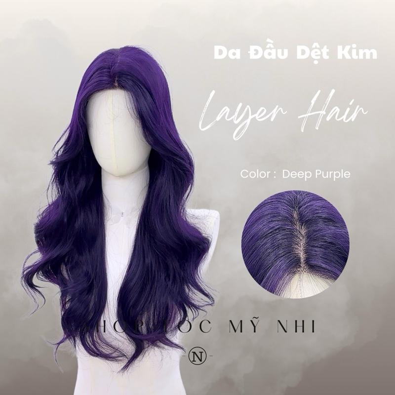 Tóc Giả Mỹ Nhi Xoăn Layer Hai Mái Màu Tóc Tím Than x-dk1-0118 Da Đầu Dệt Kim (rẻ ngôi được)