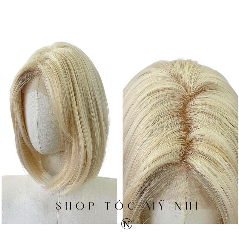Tóc Giả Dệt Kim Blunt Cut Ngắn Thẳng Ngang Vai Màu Tóc Vàng Bạch Kim T-dk2-0601