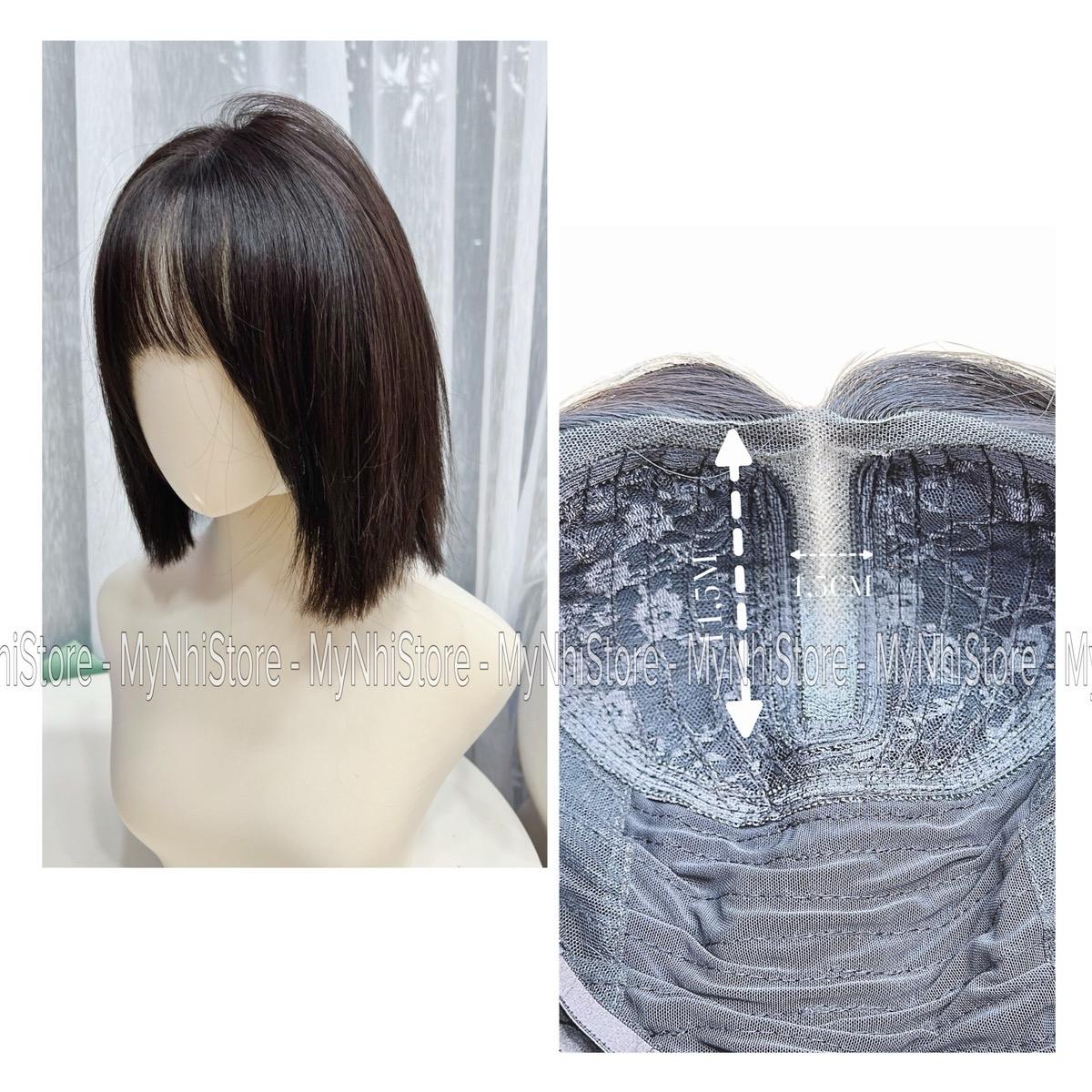 Siêu Da Đầu Lưới T Mái Thưa Tóc Giả Ngắn Thẳng CC19 35cm