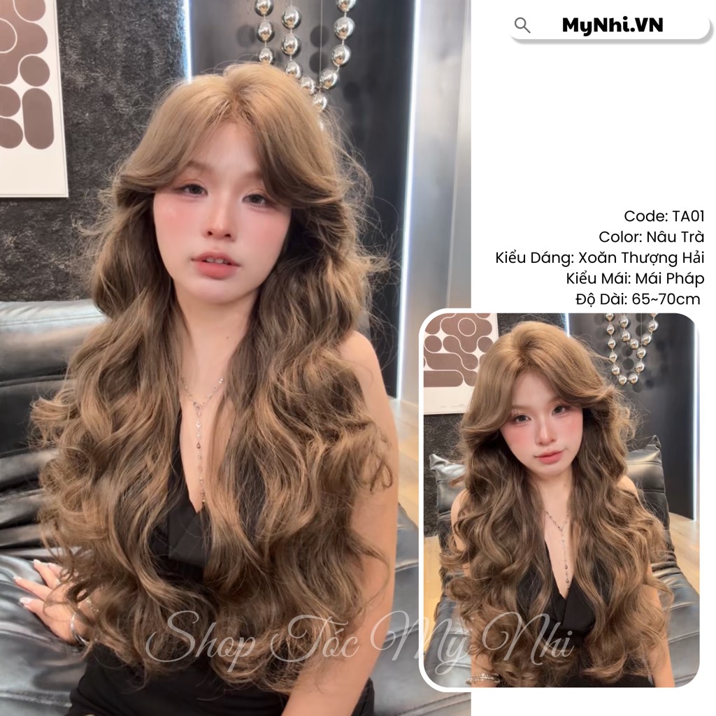 Tóc Giả Dệt Kim Hải Mái Pháp Xoăn Thượng TA01 Dài 65cm