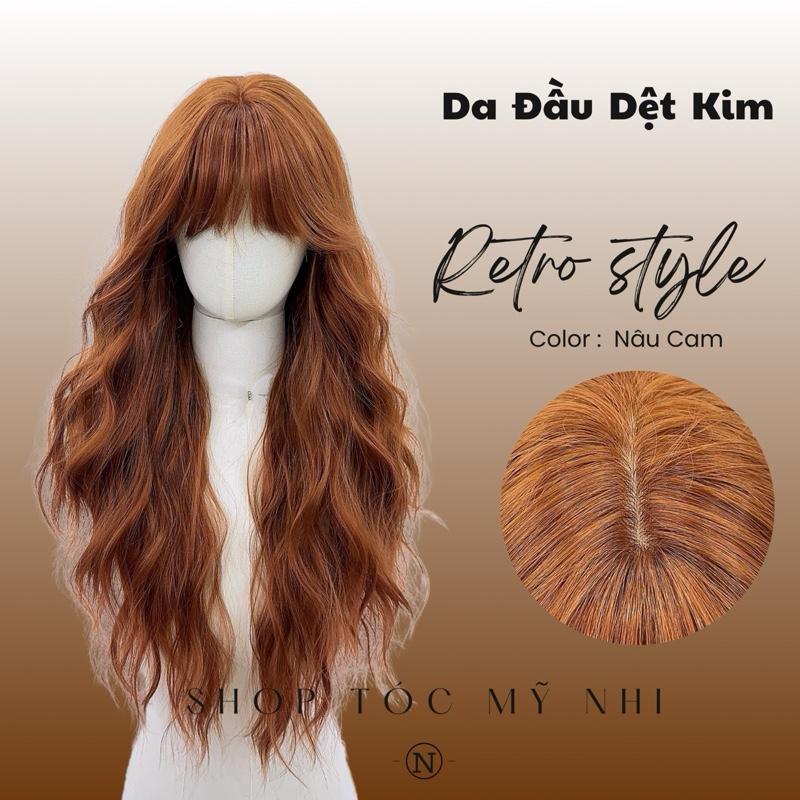 Tóc Giả Mỹ Nhi Xoăn Xù Retro Dài Mái Thưa Hàn Quốc Màu Tóc Nâu Cam s-dk-1101 Da Đầu Dệt Kim