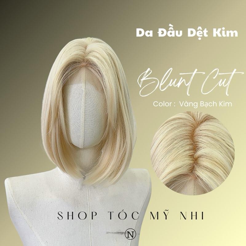 Tóc Giả Mỹ Nhi Blunt Cut Ngắn Thẳng Ngang Vai Màu Tóc Vàng Bạch Kim T-dk2-0601 Da Đầu Dệt Kim