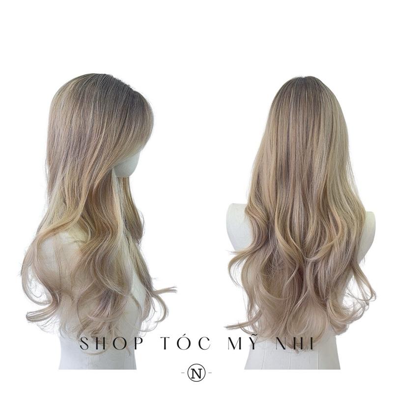 Tóc Giả Mỹ Nhi Xoăn Layer Mái Thưa Hàn Quốc Màu Tóc Chân Nâu Nhuộm Ombre Khói Sữa x-dk-0103 Da Đầu Dệt Kim