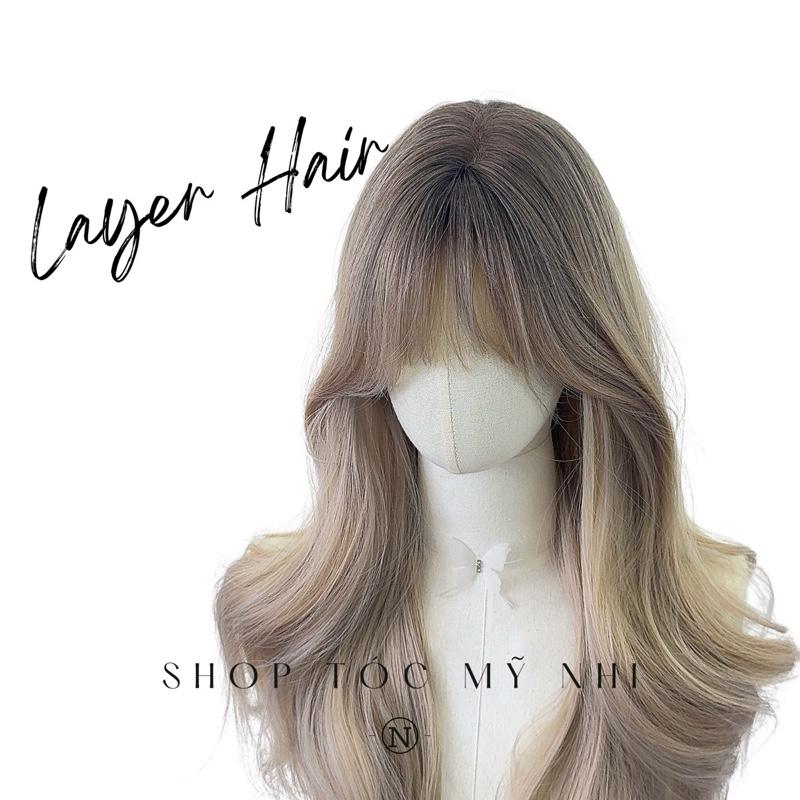 Tóc Giả Mỹ Nhi Xoăn Layer Mái Thưa Hàn Quốc Màu Tóc Chân Nâu Nhuộm Ombre Khói Sữa x-dk-0103 Da Đầu Dệt Kim