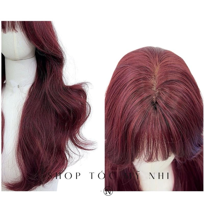 Tóc Giả Mỹ Nhi Xoăn Layer Mái Thưa Hàn Quốc Màu Đỏ Cherry x-dk-0104 Da Đầu Dệt Kim