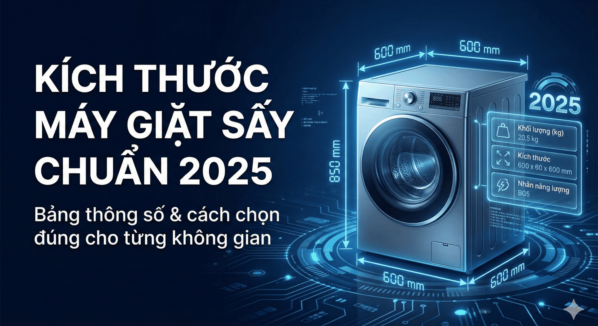 Kích thước máy giặt sấy chuẩn 2025: Bảng thông số & cách chọn đúng cho từng không gian