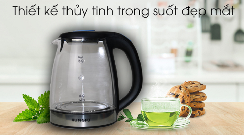 Ấm siêu tốc thủy tinh Kungfu KF1899 1,8L 1500W