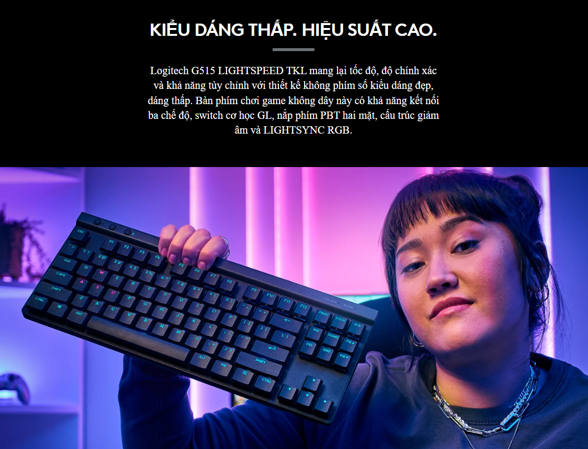 Bàn phím cơ Logitech G515 LightSpeed TKL Wireless White_920-012581 - hình 2