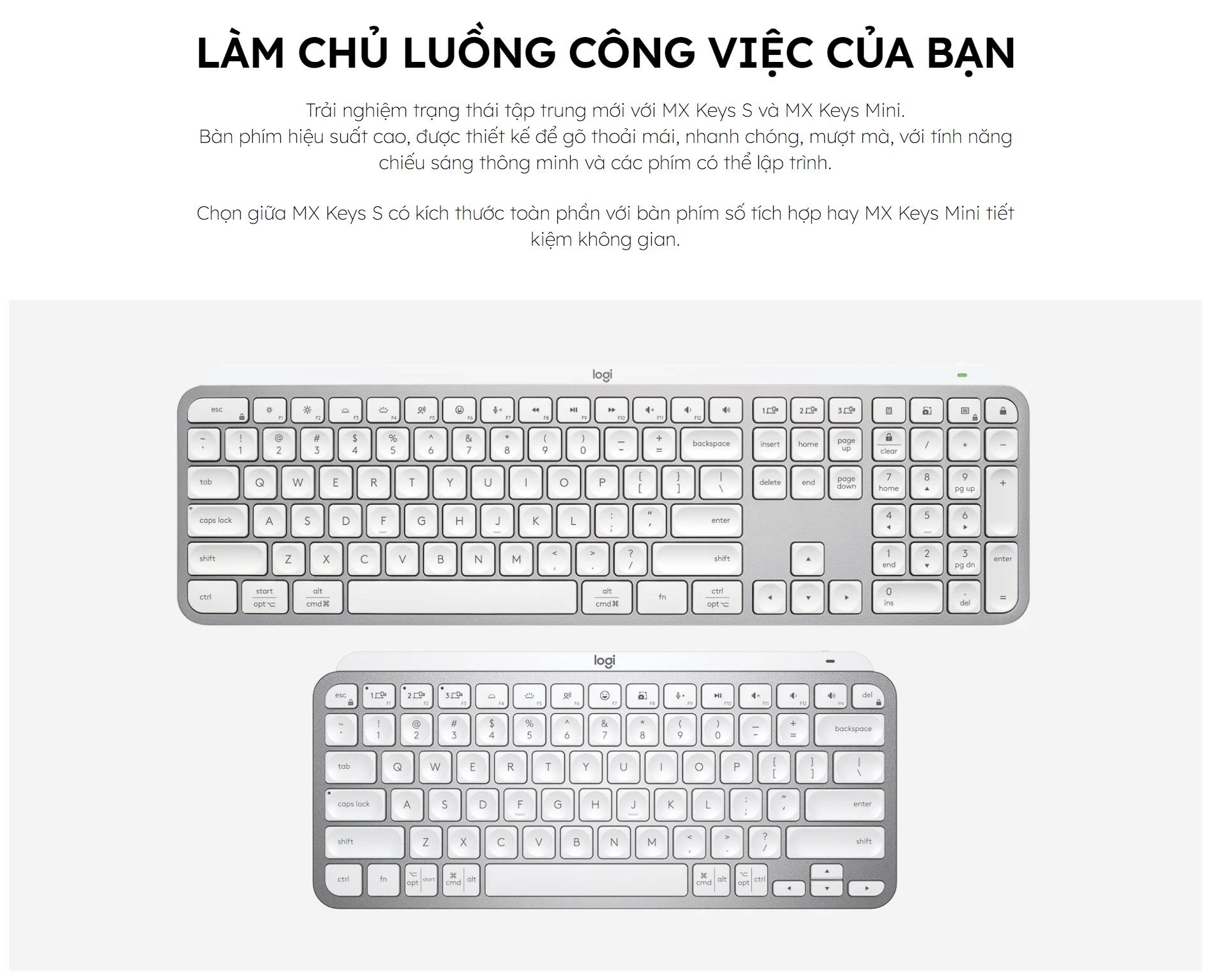 Bàn phím không dây Logitech MX Keys S Pale Gray 920-011564