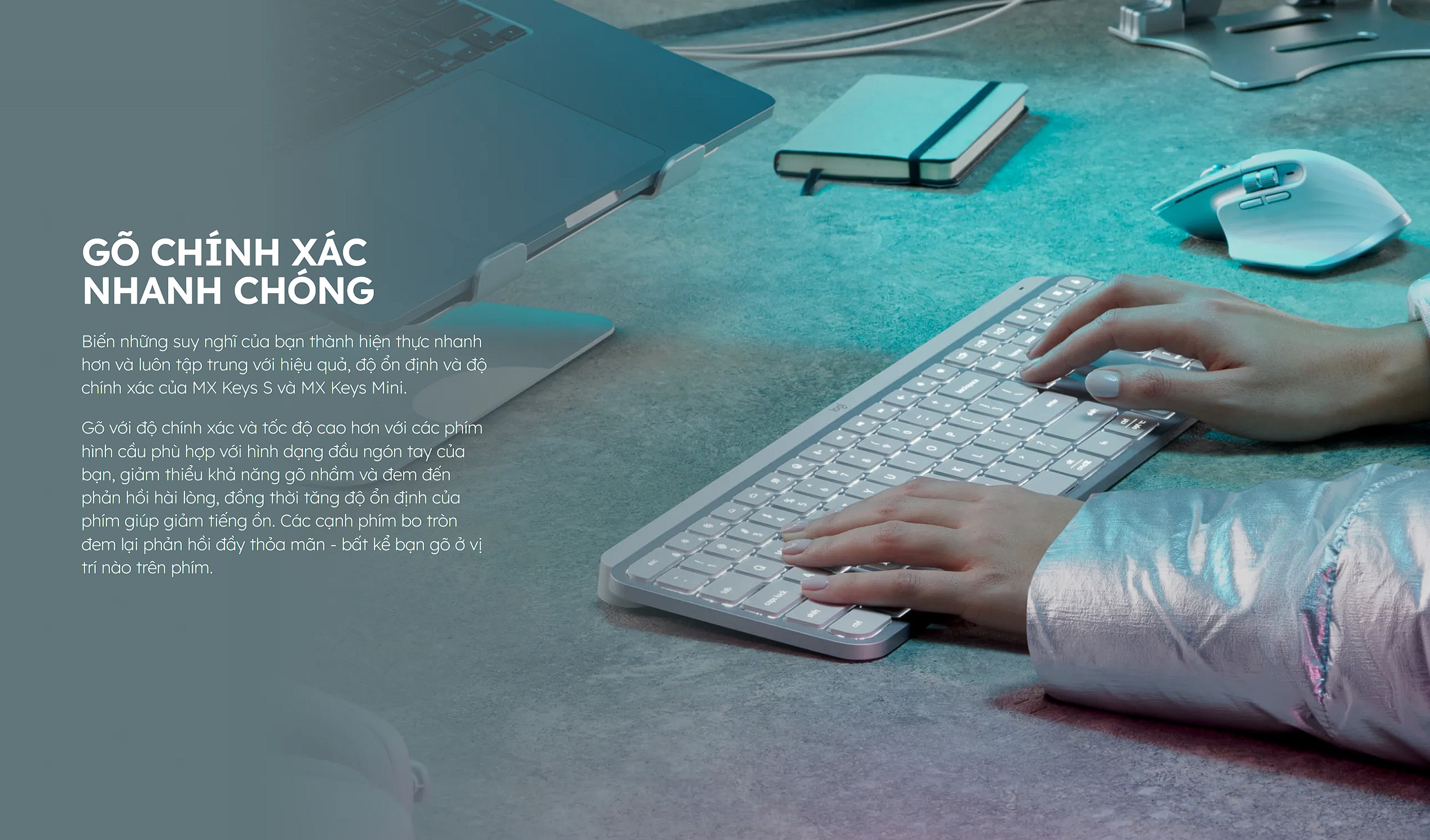 Bàn phím không dây Logitech MX Keys S Pale Gray 920-011564 - hình 2