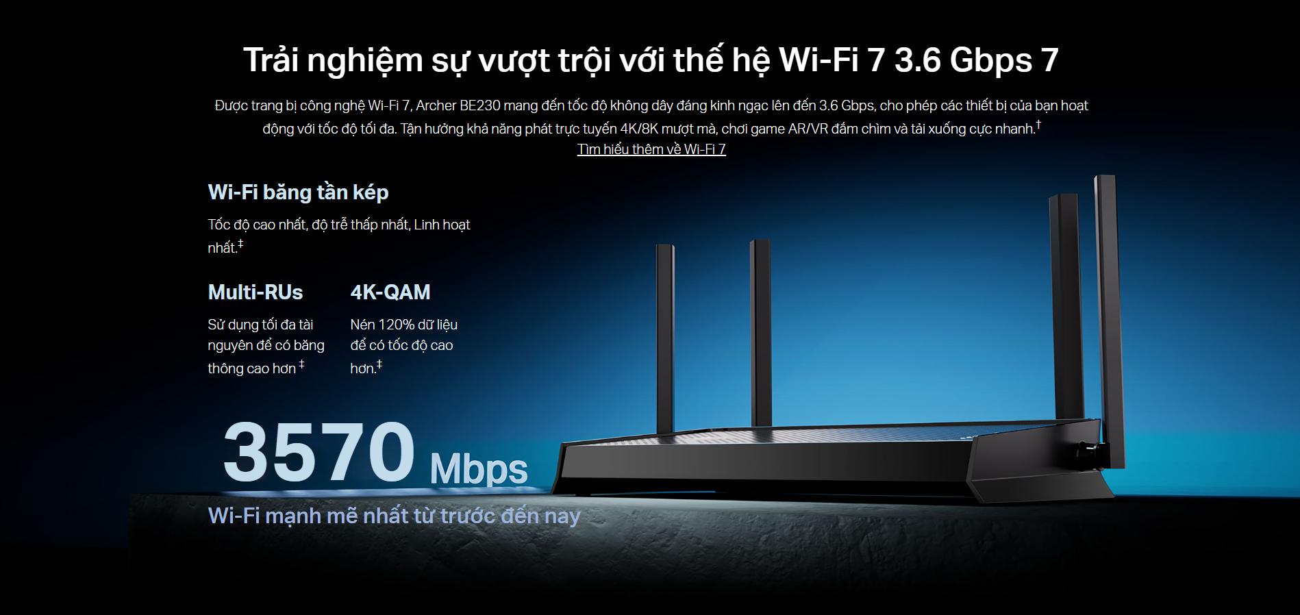 Bộ phát Wifi 7 TP-Link Archer BE230 BE 3600 Dual-Band (Wifi7/BE3600/EasyMesh) - hình 3