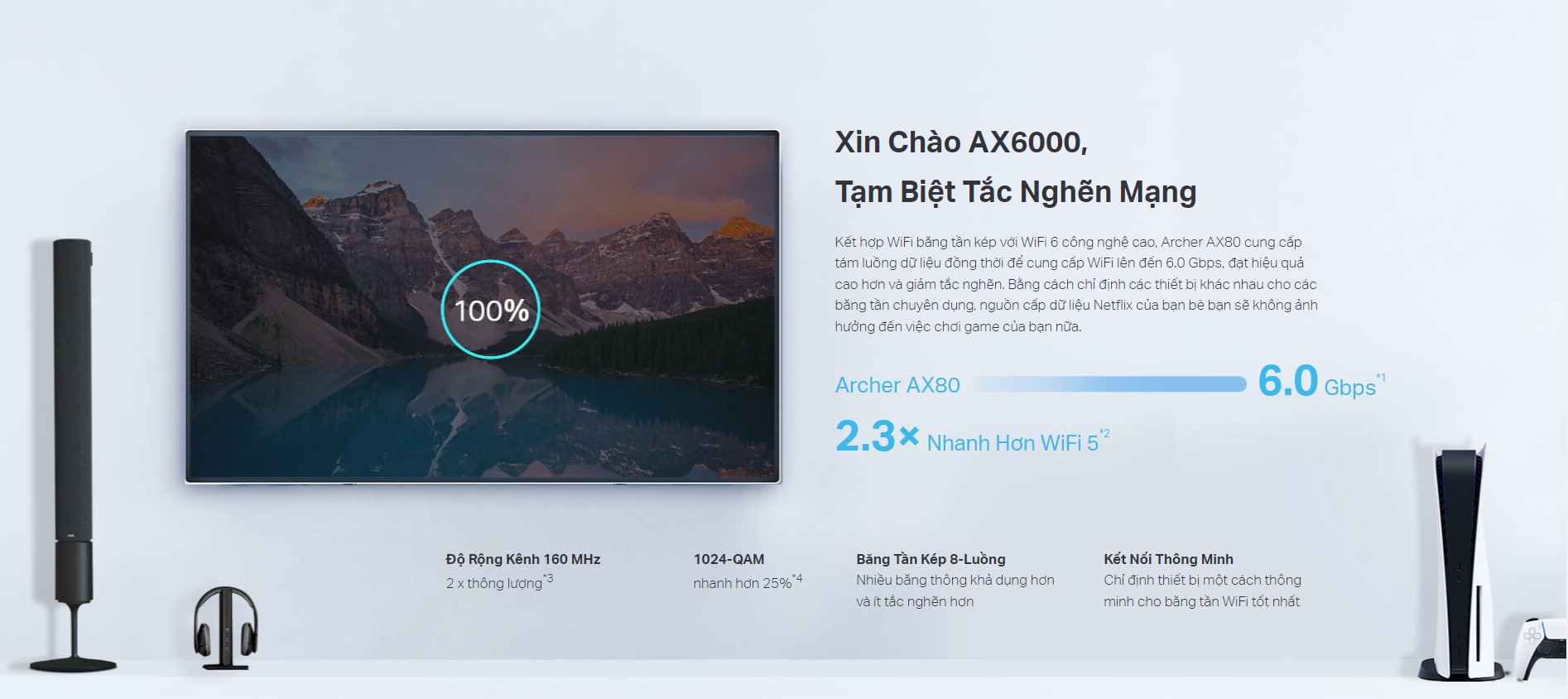 Bộ phát wifi Mesh Tp-Link Archer AX80 Wireless AX6000, 8 Luồng với Cổng 2.5G - hình 2