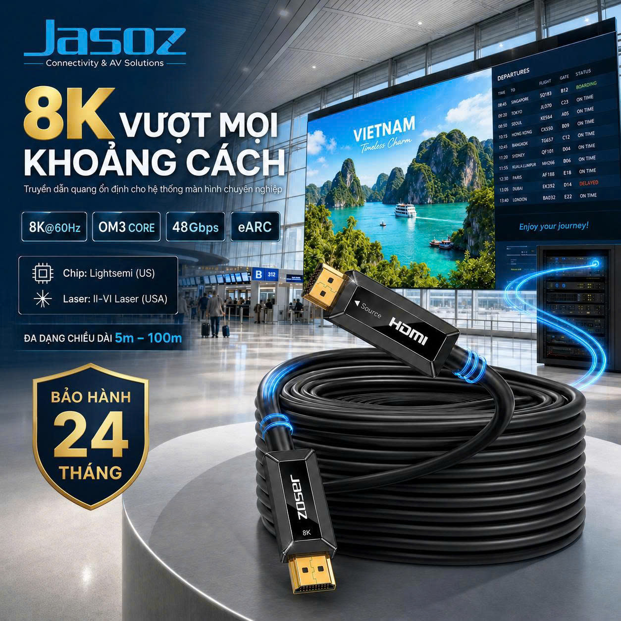 Cáp Quang HDMI JASOZ Chính Hãng | Vượt mọi khoảng cách