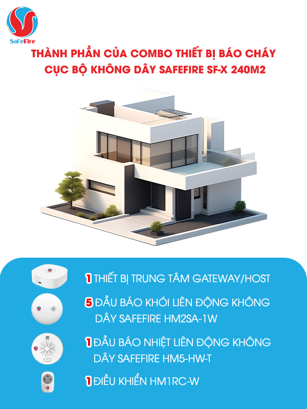 Combo thiết bị báo cháy không dây SF-X cho diện tích 240m2