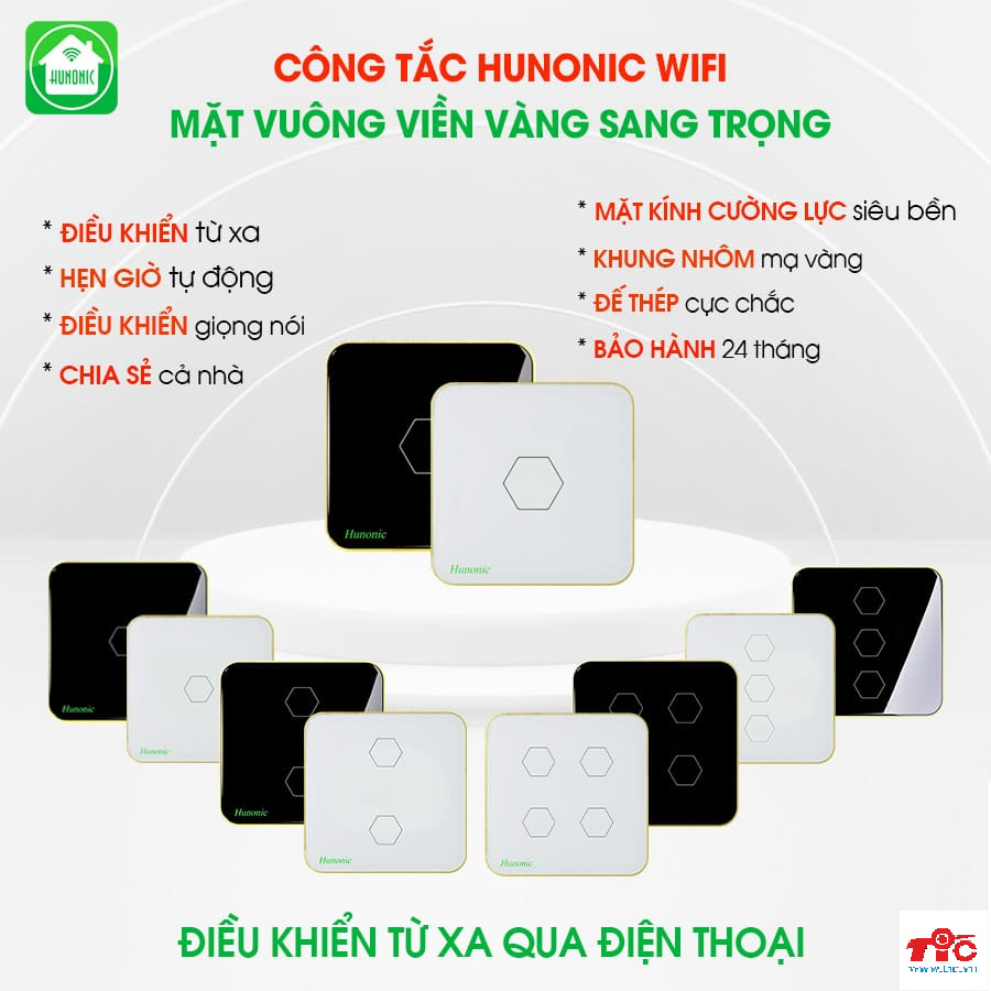 Công tác cảm ứng WiFi Hunonic CSL Chống Giật, HV, màu Đen/trắng