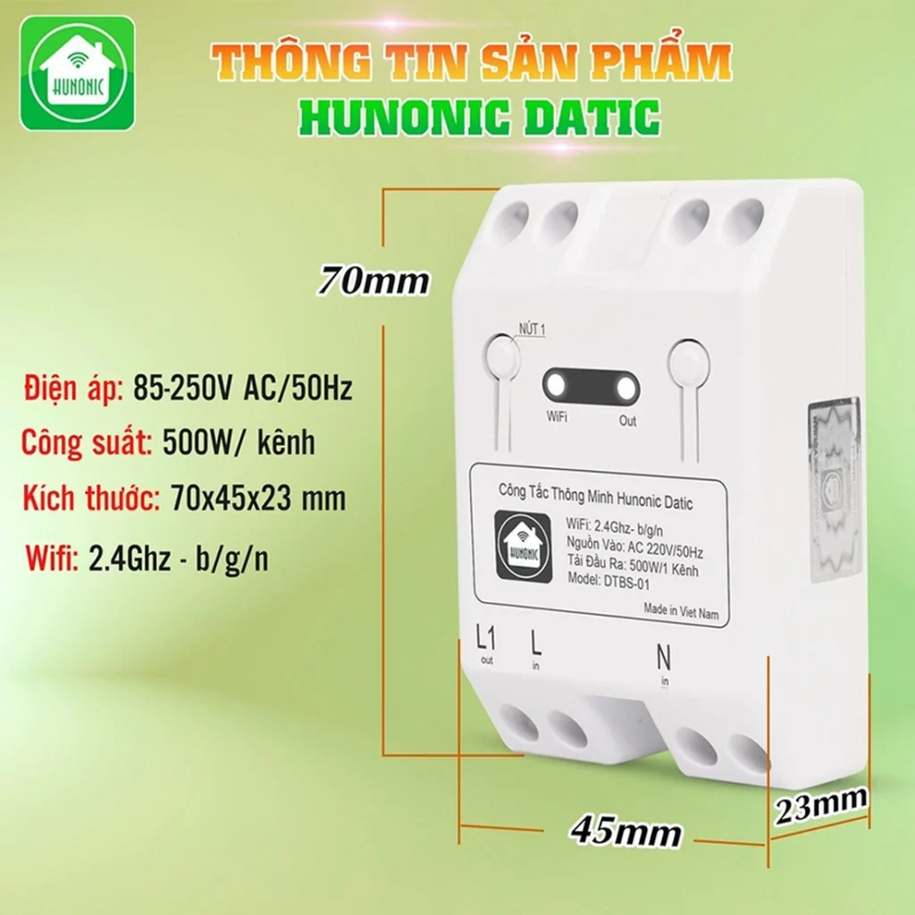 kích thước Công tắc Wifi Hunonic Datic Basic