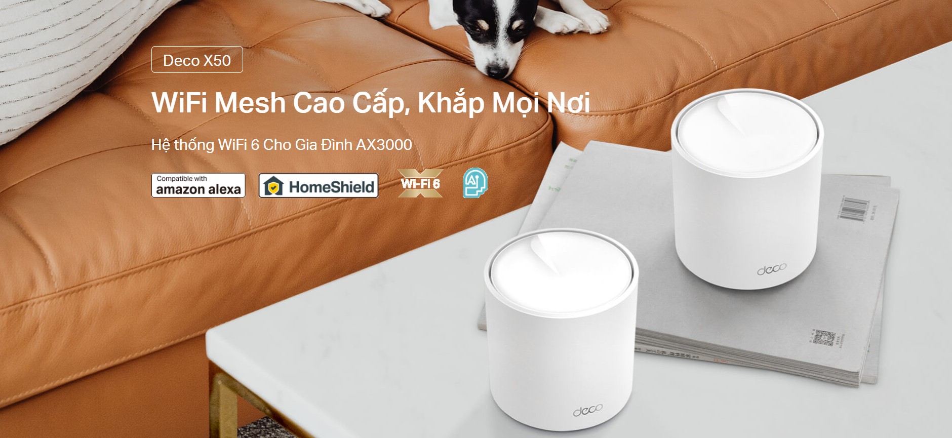Bộ phát wifi 6 TP-Link Deco X50 1-Pack Chuẩn AX3000Mbps, 2 Ăng-ten ngầm, Wifi Mesh
