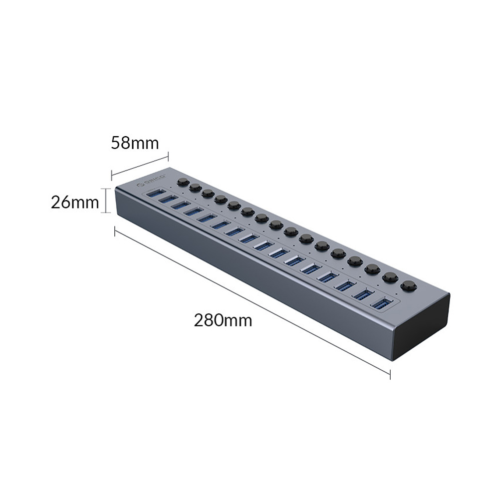 Kích thước Bộ chia USB Hub 16 cổng USB 3.0, đen , ORICO - CT2U3-16AB-EU-BK-BP