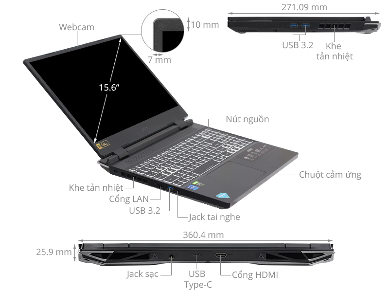 Laptop Gaming Acer Nitro 5 Tiger AN515 58 773Y i7 12700H/8GB/512GB/4GB RTX3050Ti/144Hz/Win11