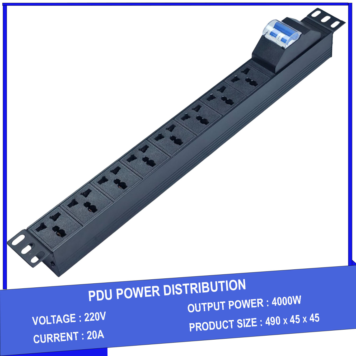 Ổ cắm điện - Thanh nguồn PDU 8 ổ cắm có APTOMAT MCB gắn rack 19″