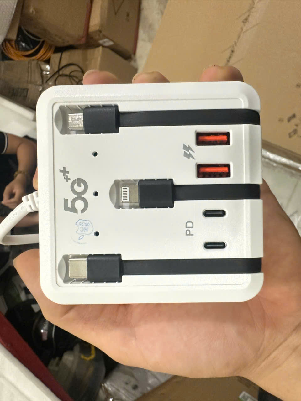 Bộ Trạm Sạc Đa Năng 66W – Ổ Cắm Thông Minh Liền 3 Dây Sạc & 2 Cổng USB 2 typeC