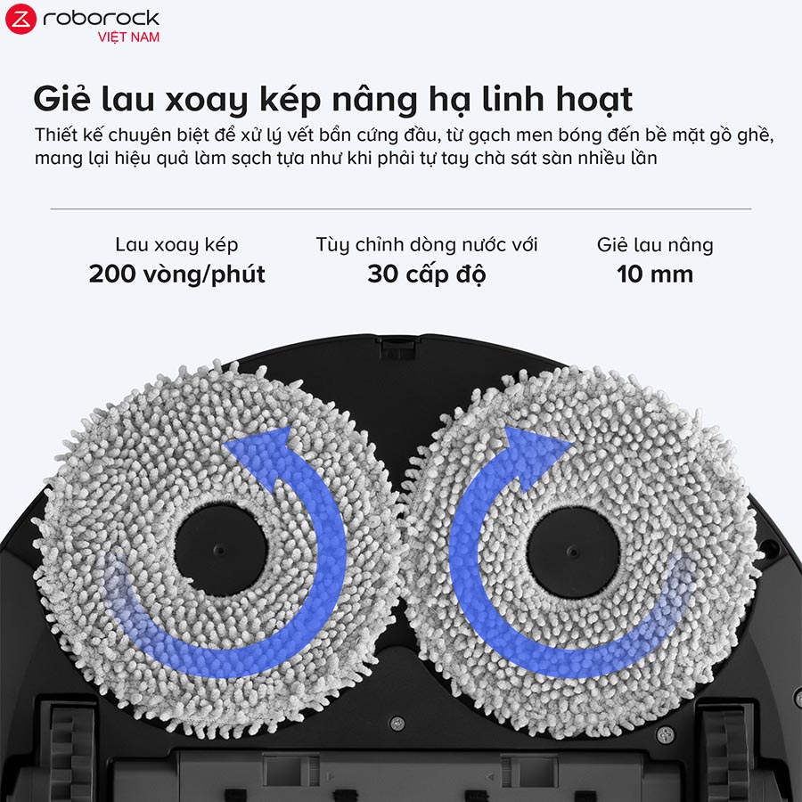 2. Hệ Thống Lau Xoay Kép & Tự Động Nâng Giẻ