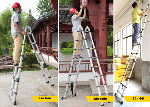 Thang Nhôm Rút Gọn SUMO Nhật Bản ADT807B Chữ A 2.1m Duỗi Thẳng 4.4m - hình 5