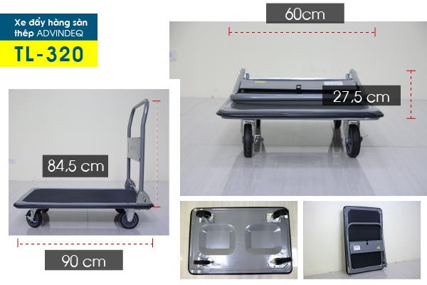 Xe đẩy hàng 4 bánh sàn thép ADVINDEQ TL-320