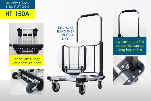 Xe đẩy hàng 4 bánh siêu rút gọn ADVINDEQ HT-150A - hình 8