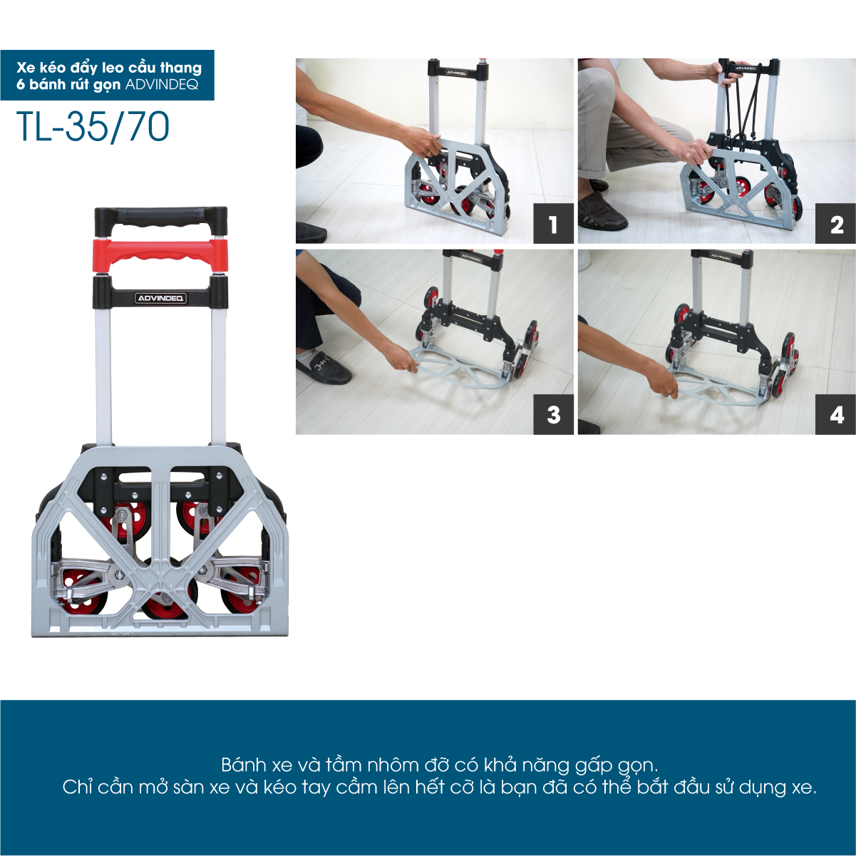 Xe kéo đẩy leo cầu thang 6 bánh rút gọn ADVINDEQ TL-35/70 - hình 9