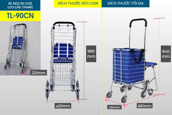 Xe kéo đi chợ, leo cầu thang ADVINDEQ TL-90CN - hình 2