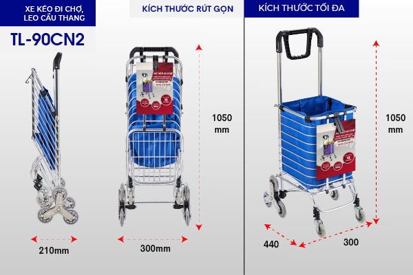Xe kéo đi chợ, leo cầu thang ADVINDEQ TL-90CN2 - hình 2