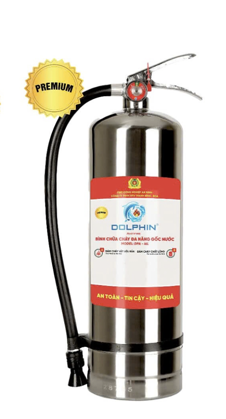 Bình chữa cháy đa năng gốc nước Dolphin vỏ Inox SUS304 (Chuyên dụng Pin Lithium)