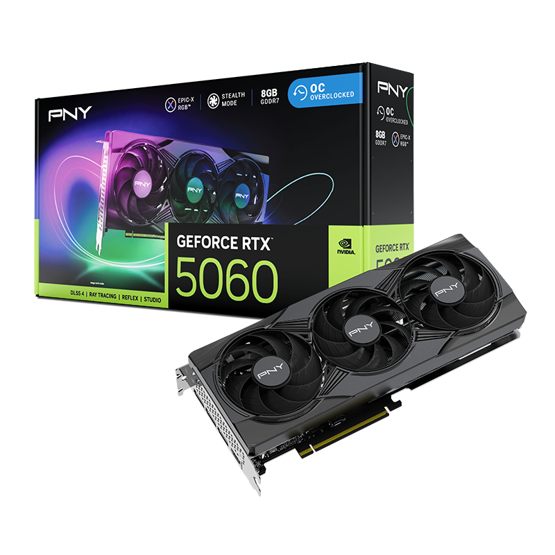 PNY GeForce RTX 5060 8GB ARGB EPIC-X RGB Overclocked Triple Fan VCG50608TFXXPB1-O
