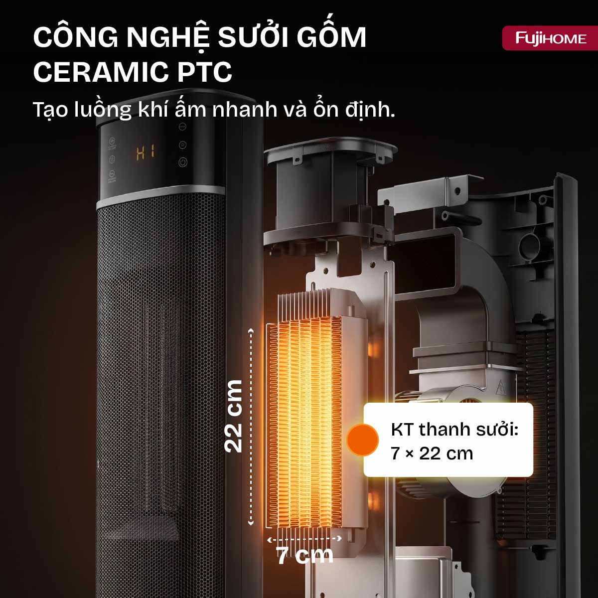 Máy sưởi gốm điều khiển giọng nói Fujihome FH213 2100W | Hàng chính hãng