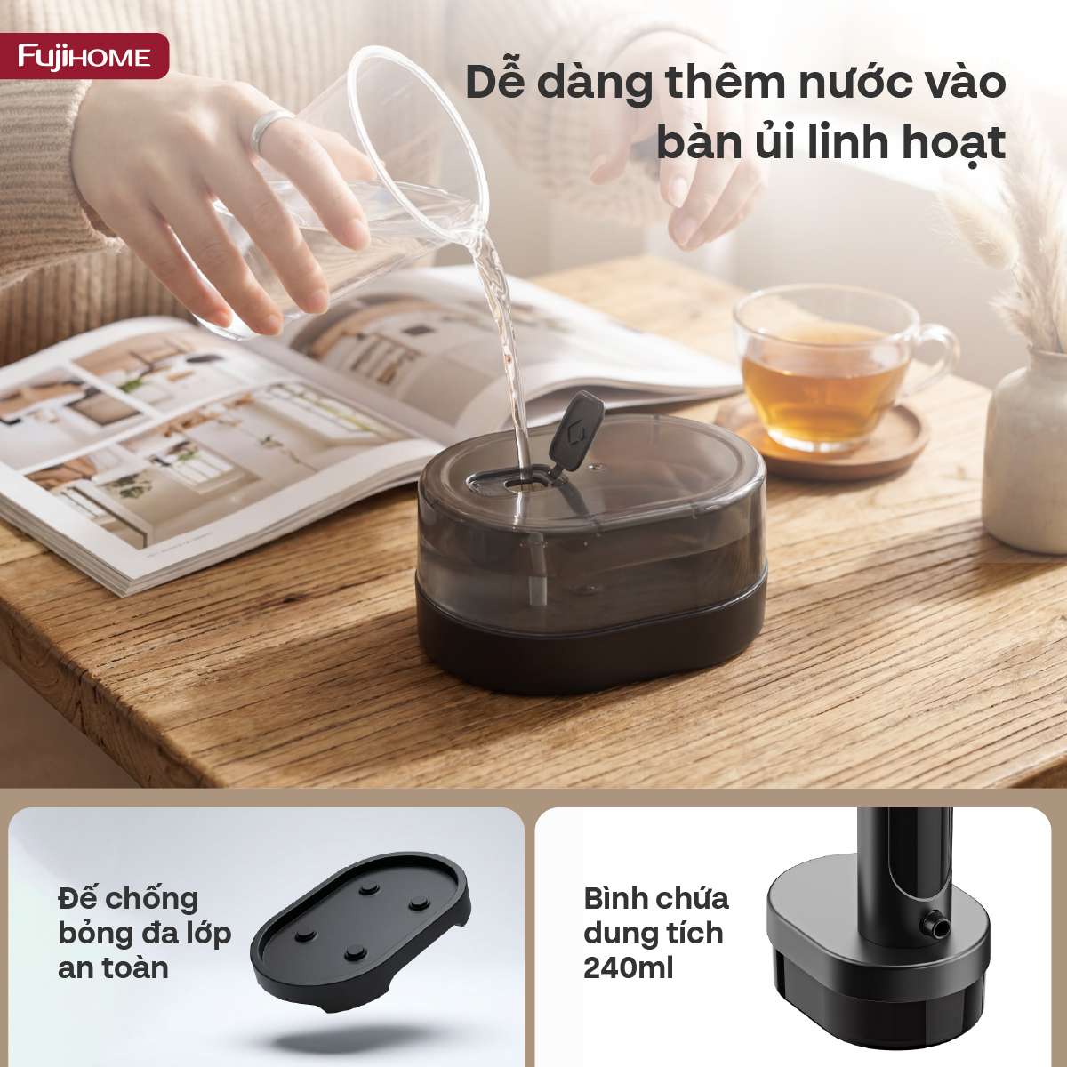 Bàn là hơi nước cầm tay Fujihome SI716B 1200W bình 240ml | Hàng chính hãng