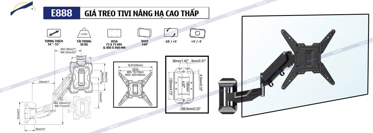 Giá treo E888 ( 34" - 55" ) - PISTON KHÍ NÉN