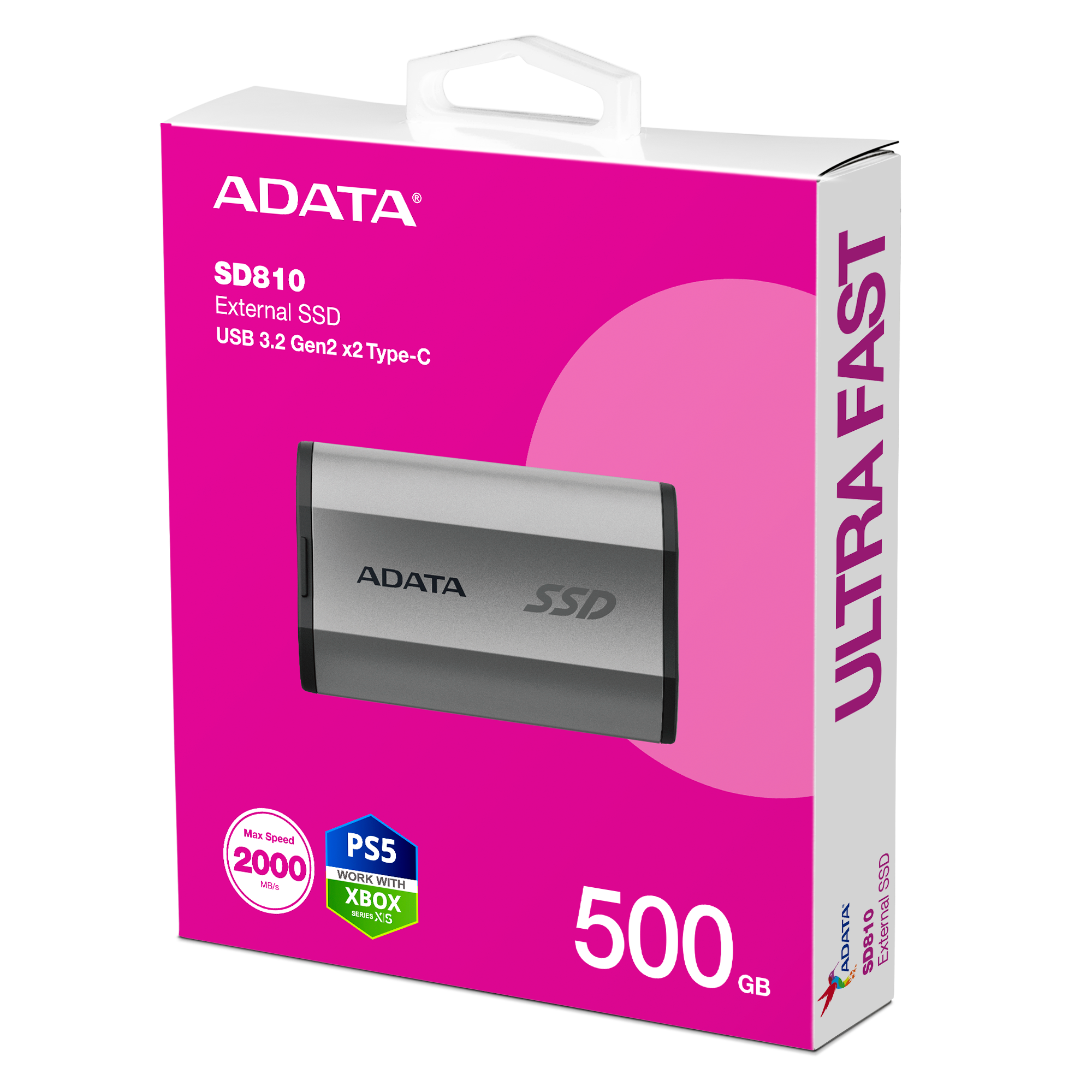 ADATA SD810 500GB – SSD di động USB 3.2 Gen2x2 SD810-500G-CBK